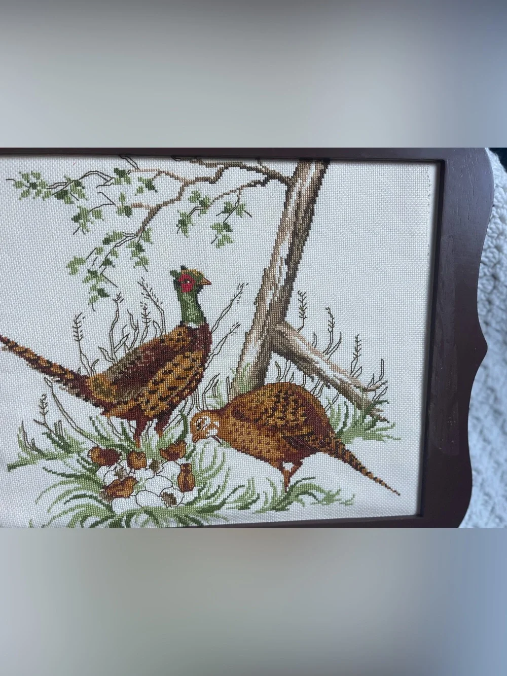 Framed Pheasants and chicks Cross-Stitch Wall Art